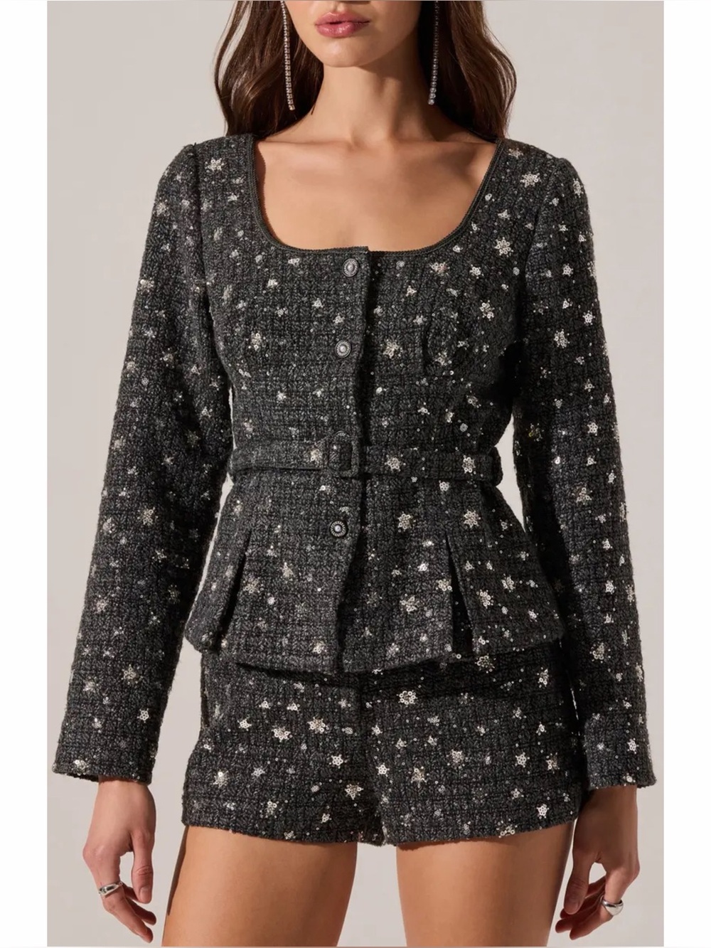 ASTR the Label Carolyn Sequin Tweed Jacket